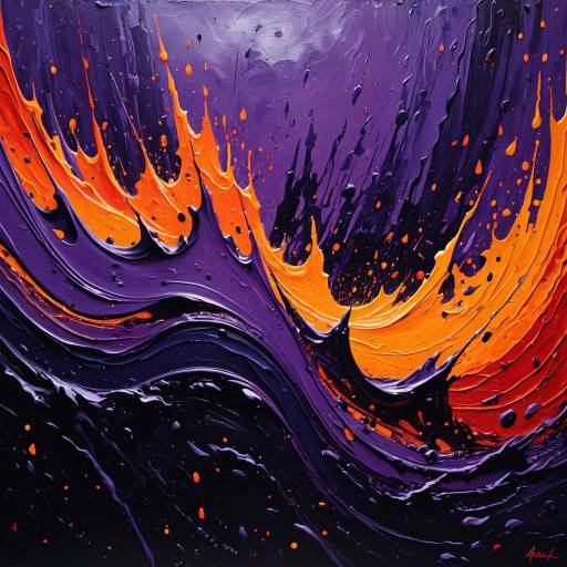 Abstract Expressionism with Bold Purple and Orange Swirls