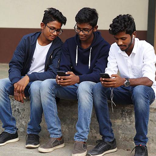 Three Friends Sitting Outdoors in Denim
