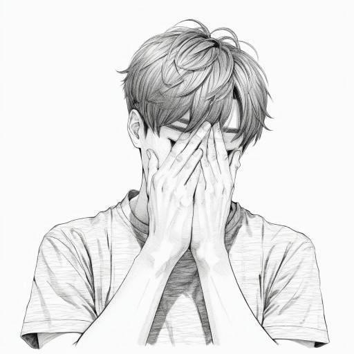 Pensive Man Covering Face Drawing