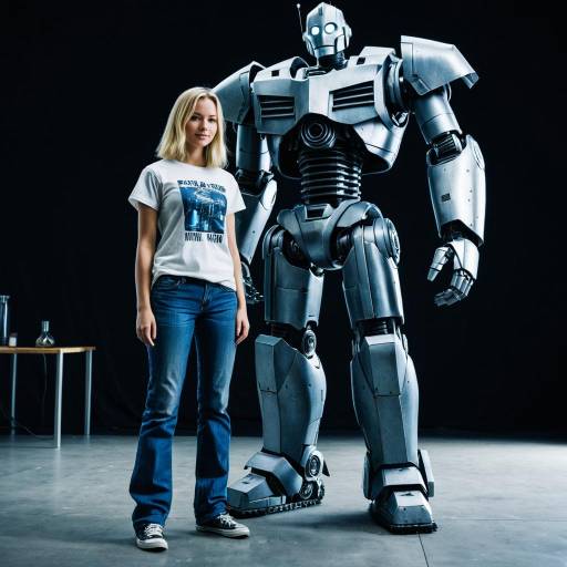 Young Woman Standing Next to Giant Robot