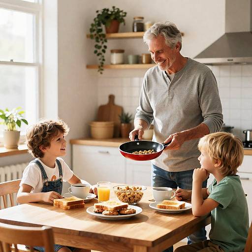Joyful Family Breakfast Scene in Natural Light
