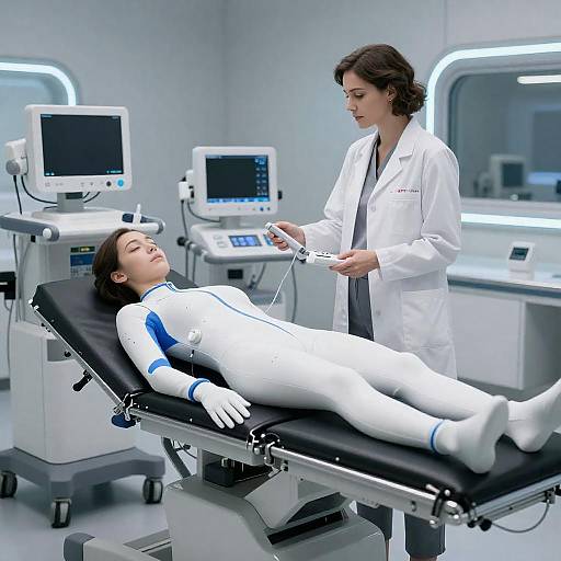 Neon-lit Futuristic Medical Examination Scene