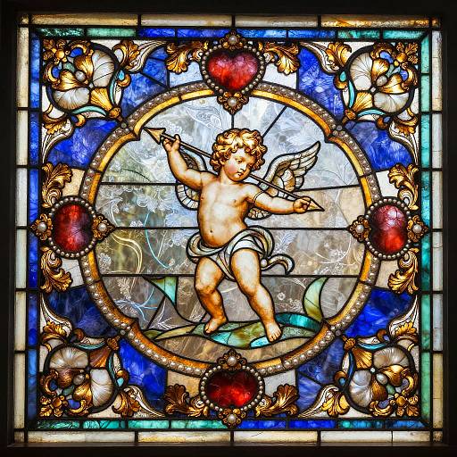 Rococo Cupid Stained Glass Art