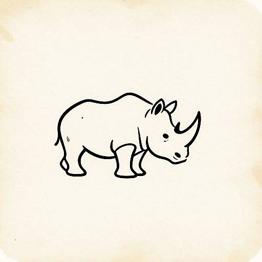 Simple black line drawing of a rhinoceros with prominent horn, outlined in continuous strokes, on a white background.