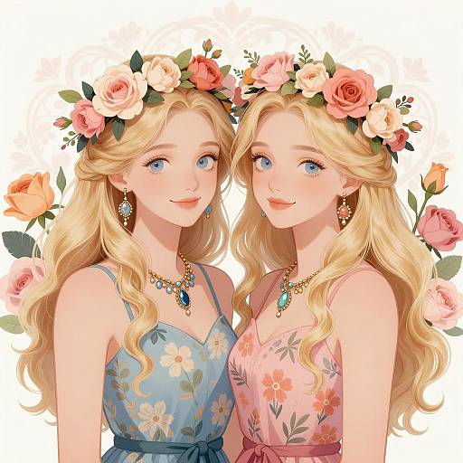 Charming Illustration of Two Floral Women