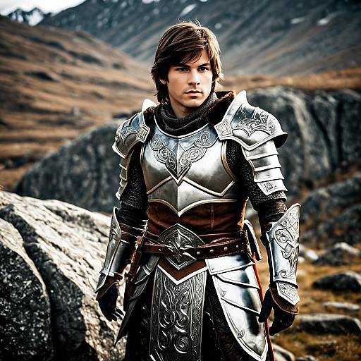 Young Man in Detailed Fantasy Armor Outdoors