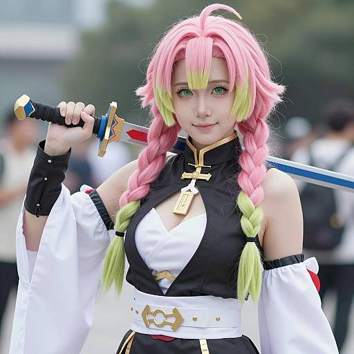 Colorful Anime Cosplayer Holding Sword