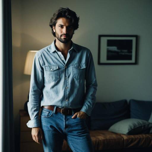 Casual Young Man in Denim Outfit Indoors
