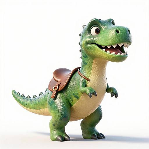 Cartoon Green Baby T-Rex with Saddle