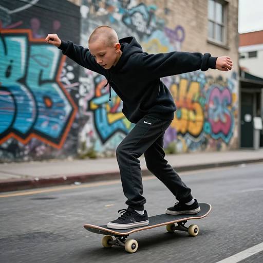 Energetic Skateboarding Boy in Urban Scene