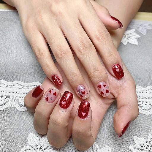 Red Glitter Valentine Nail Art