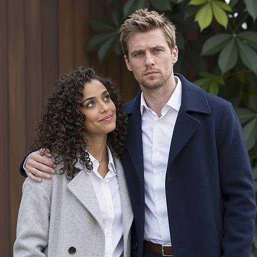 Couple in Coats Embracing Outdoors
