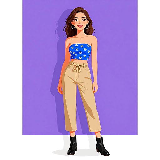 Smiling Woman in Casual Floral Outfit