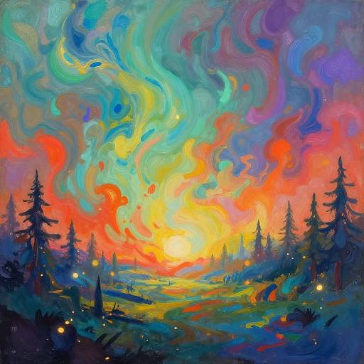 Surreal Fantasy Landscape with Glowing Textures