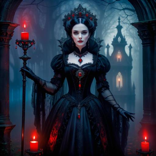 Gothic Noblewoman in Misty Graveyard
