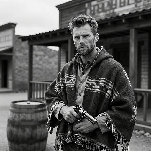 Rugged Western Man in Black-and-White