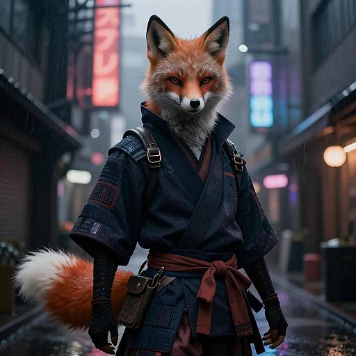 Neo-Noir Cyberpunk Samurai Fox Portrait