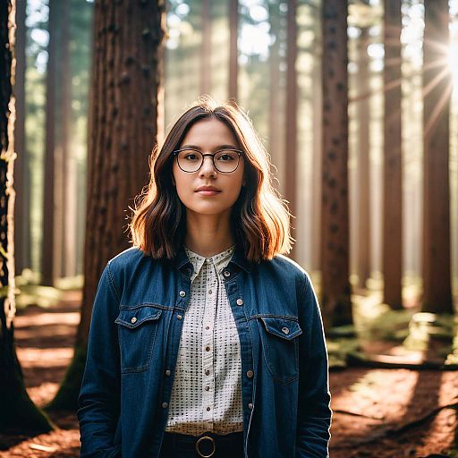 Confident Young Woman in Serene Forest Confident Young Woman in Serene Forest