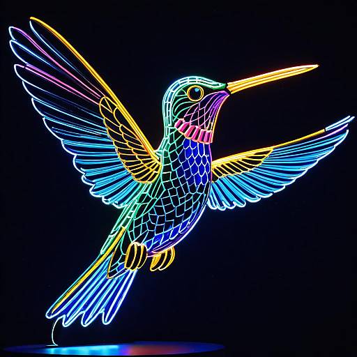 Luminous Neon Hummingbird with Sapphire Inlays