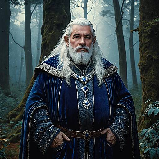 Wise Dwarven Lord in Blue Velvet Mantle