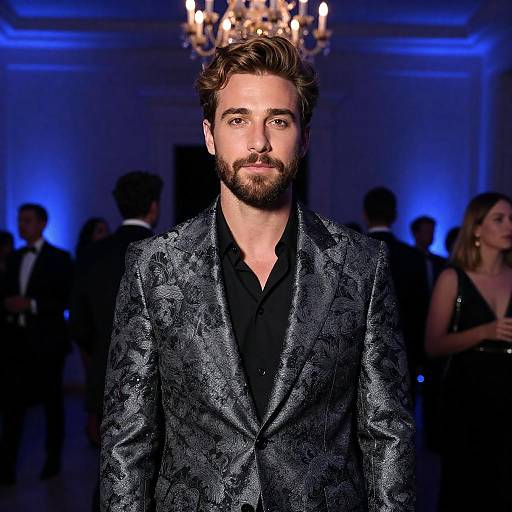Handsome Man in Silver Patterned Jacket at Elegant Event