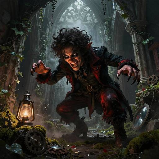 Mischievous Imp in Gothic Ruins