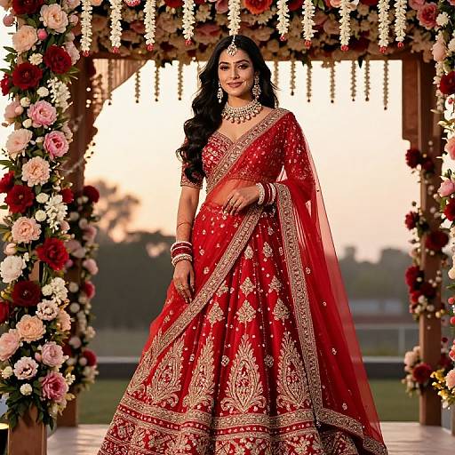 Glamorous Bride in Red Banarasi Lehenga