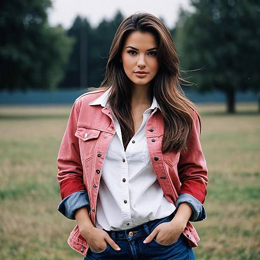 Woman in Pink Jacket and White Shirt Outdoors