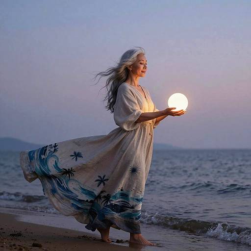 Serene Silver-Haired Figure by Shore