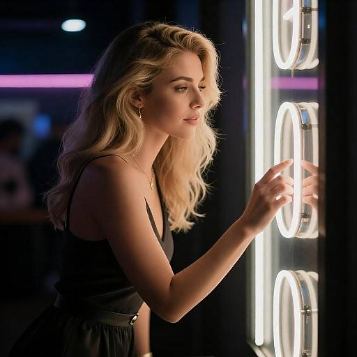 Blonde Woman Examining Neon Sign