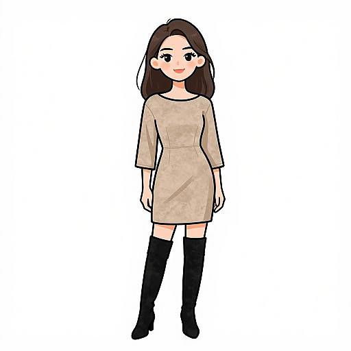 Elegant Woman in Minimalist Beige Dress