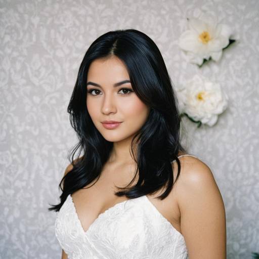 Young Woman in White Dress with Flowers
