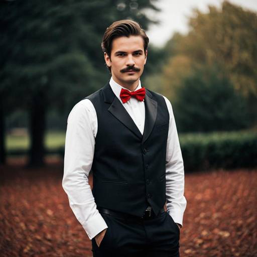 Man in Black Vest with Red Bowtie Outdoors