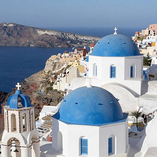 Vibrant Greek Island Coastal Village Scene