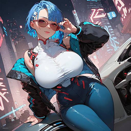 Cyberpunk Girl on Car Neon Scene