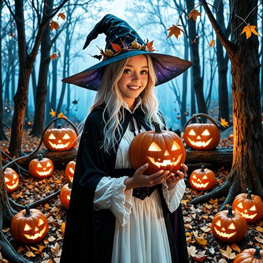 Whimsical Halloween Witch in a Moonlit Forest