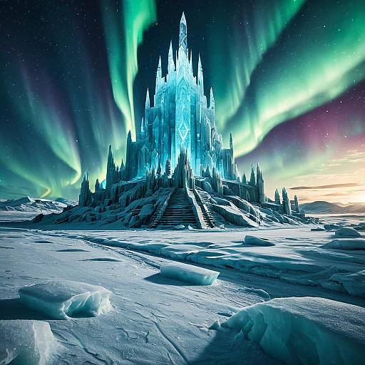 Ancient Ice Temple under Aurora Borealis