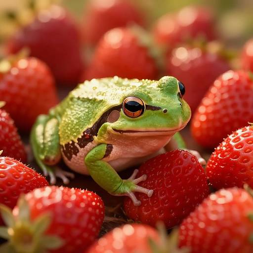 Cute Frog Blending with Strawberries