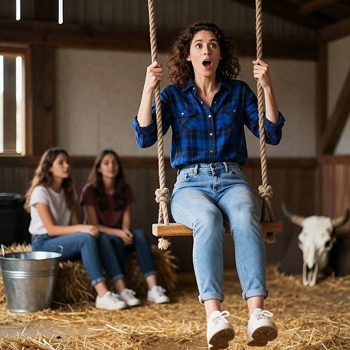 Surprised Woman on a Rope Swing