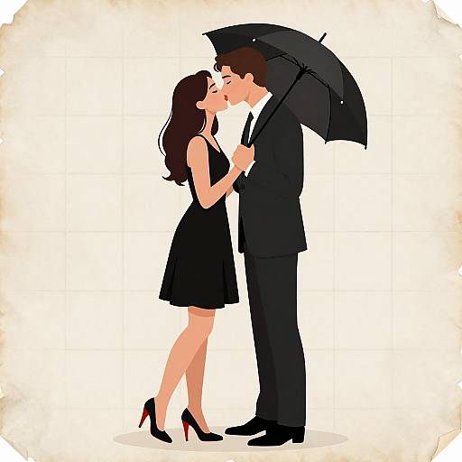 Romantic Moment Under a Black Umbrella