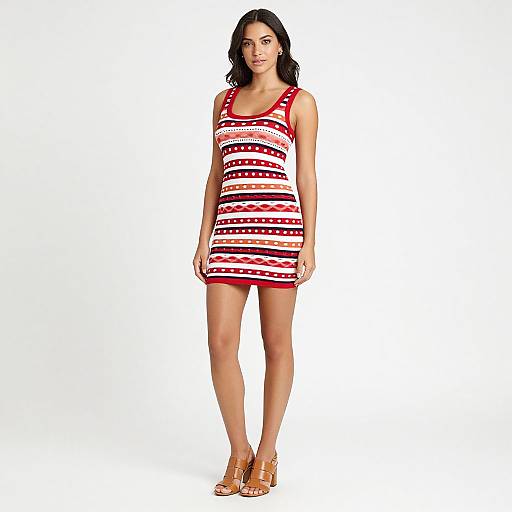 Retro Striped Knit Mini Dress Woman