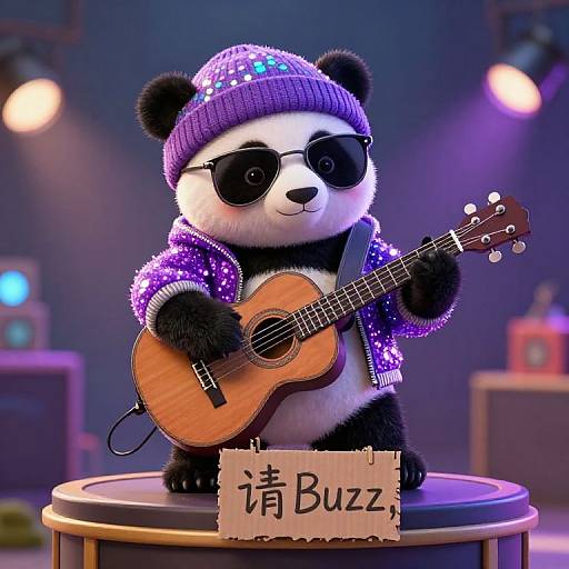 Cool Panda Guitarist on Pedestal
