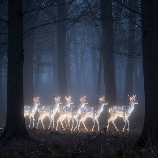 Ethereal Luminous Deer in Misty Forest