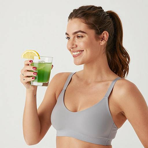 Smiling Woman with Green Drink Portrait