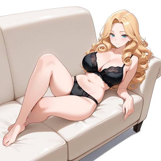 Voluptuous Woman Reclining on Sofa Voluptuous Woman Reclining on Sofa