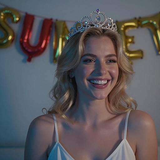 Sparkling Tiara Woman with Sunset Background