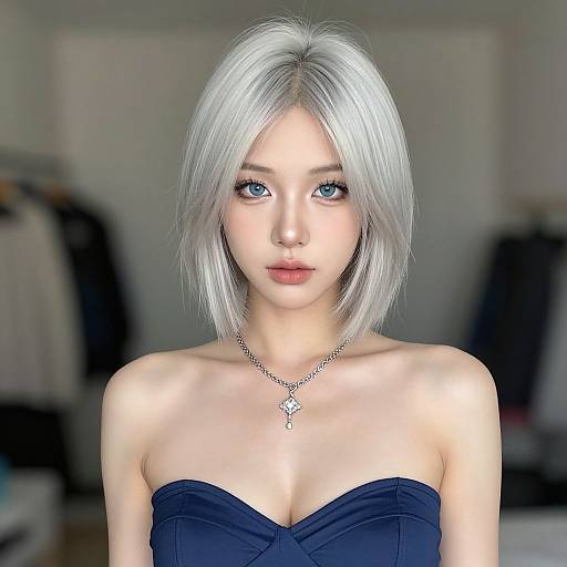 Realistic Portrait of Woman with Silver Hair