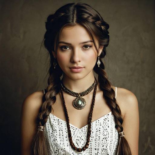 Young Woman with Braided Hair and Bohemian Jewelry
