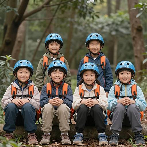 Happy Children in a Forest Setting