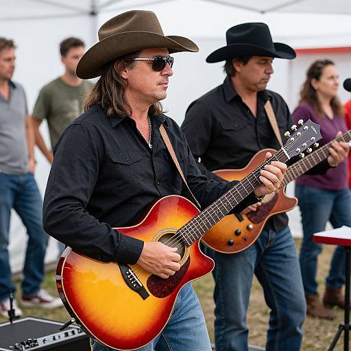 Cowboy Guitarists with Band Audience